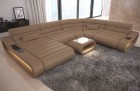 Moderne Sofa Wohnlandschaft Concept XXL mit Liegefläche Leder in sandbeige