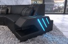 Designer Sofa Venedig C Form mit Recamiere und LED Beleuchtung in schwarz - grau