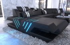 Designer Sofa Venedig C Form mit Recamiere und LED Beleuchtung in schwarz - weiss