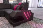 Designer Sofa Venedig U Form mit Recamiere und LED Beleuchtung in schwarz - pink