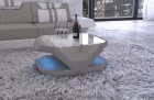 Sofa Tisch mit Glasplatte Mikrofaser Venedig mit LED Licht hellgrau - Mineva12