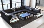 Leder Couch modern Ragusa U Form Ecksofa mit Beleuchtung in schwarz-weiss