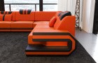 Luxus Wohnlandschaft Ragusa U Form Leder Eckcouch mit LED in orange-schwarz