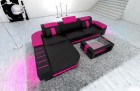 Leder Sofa Bellagio L Form in schwarz-pink