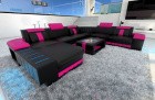 XXL Wohnlandschaft Bellagio U Form Sofa in Schwarz-Pink