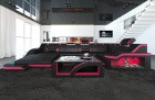 Sofa Wohnlandschaft Leder Palermo U Form schwarz-pink