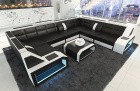Sofa Wohnlandschaft Leder Pesaro U Form schwarz-weiss