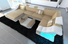 Sofa Wohnlandschaft Leder Turino U Form sandbeige-weiss