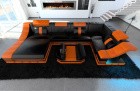 Sofa Wohnlandschaft Leder Turino U Form schwarz-orange
