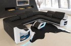 Leder Couch Genua Wohnlandschaft mit LED Beleuchtung in schwarz - weiss