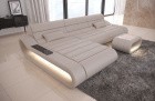 Modulsofa Leder Concept L Form lang mit LED Beleuchtung - beige
