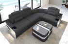 L Form Sofa Elena Mini mit LED und Stoffbezug in grau - Mineva15 - Nebenfarbe weiß