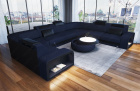 Mini U Form Sofa Foggia als Wohnlandschaft mit Stoffbezug in dunkelblau - Mineva17
