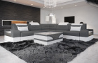 Mini L Form Sofa Trivento mit LED und Stoffbezug in grau - Mineva15 - Akzentfarbe weiß