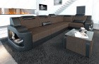Stoff Sofa Padua L mit LED Beleuchtung in Strukturstoff Hugo8 - braun