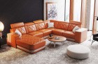 Luxus Leder XXL Couch Brescia mit LED in orange-weiß