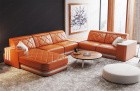 Luxus Leder Wohnlandschaft Cesena XXL in orange-weiß mit LED Beleuchtung