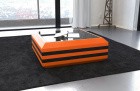Leder Wohnzimmertisch Ravenna ausziehbar in orange-schwarz. Optional mit LED Beleuchtung erhältlich.