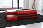 Leder Wohnzimmertisch Ravenna ausziehbar in rot-schwarz. Optional mit LED Beleuchtung erhältlich.