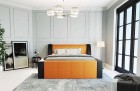 Modernes Komplettbett Fermo mit LED in Kunstleder orange-schwarz