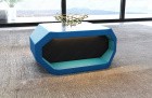 Leder Couchtisch Asti mit optional erhältlicher LED Beleuchtung in blau- schwarz. Beim diesem Sofa Tisch können Sie Haupt- Nebenfarbe frei wählen.