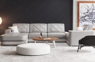 Exklusive Leder Couch Cesena U Form in grau-weiß