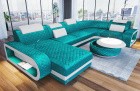 Samtstoff Sofa Berlin U Form mit LED-Beleuchtung in hellblau - SunVelvet1013