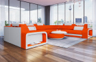 Mini U Form Sofa Foggia als Wohnlandschaft mit Stoffbezug in Orange - SunVelvet1012