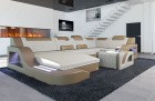 Moderne Sofa Wohnlandschaft Palermo U Form in elfenbein - Hugo1 Strukturstoff