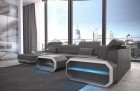 XXL Sofa Wohnlandschaft Roma U Form mit LED - grau-weiss