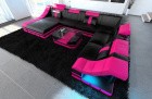 Sofa Wohnlandschaft Turino XXL schwarz- pink