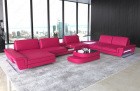 Design Leder XXL Wohnlandschaft Ferrara in pink-schwarz