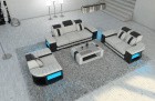 Leder Sofa Garnitur Bellagio 3-2-1 LED Beleuchtung in weiss-schwarz