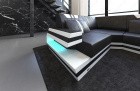 Couch Wohnlandschaft Ravenna U Form LED in schwarz-weiss