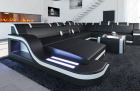Sofa Wohnlandschaft Palermo XXL mit LED in schwarz-weiß