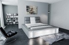 Edles Designerbett Venosa mit Kunstlederbezug und LED Beleuchtung in grau-weiß