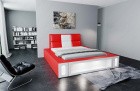 Edles Designerbett Venosa mit Kunstlederbezug und LED Beleuchtung in rot-weiß