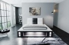 Edles Designerbett Venosa mit Kunstlederbezug und LED Beleuchtung in weiß-schwarz