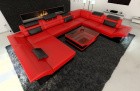 XXL Wohnlandschaft Enzo U Form Sofa in Rot-Schwarz