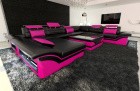 XXL Wohnlandschaft Enzo U Form Sofa in Schwarz-Pink