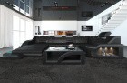 Sofa Wohnlandschaft Leder Palermo U Form schwarz-grau