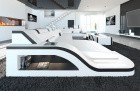 Sofa Wohnlandschaft Leder Palermo U Form weiss-schwarz