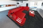 Sofa Wohnlandschaft Leder Palermo U Form rot-schwarz
