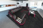 Sofa Wohnlandschaft Leder Palermo U Form Schwarz-Pink