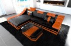 Couch Turino Leder L Form schwarz-orange