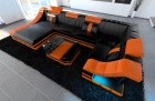 Sofa Wohnlandschaft Leder Turino U Form schwarz-orange