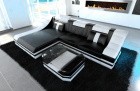 Big Couch Echtleder mit Beleuchtung Turino L Form schwarz-weiss