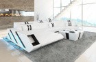 Couch Leder Wohnlandschaft Apollonia C Form mit LED in weiss-schwarz