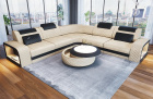 Sofa Foggia Mini L Form mit LED und Stoffbezug in creme - SunVelvet1001 - Akzentfarbe schwarz