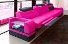 Luxus Leder Garnitur 3 Sitzer Parma in pink-schwarz - Die LED Beleuchtung, USB Anschluss und Relaxfunktion sind optional erhältlich.